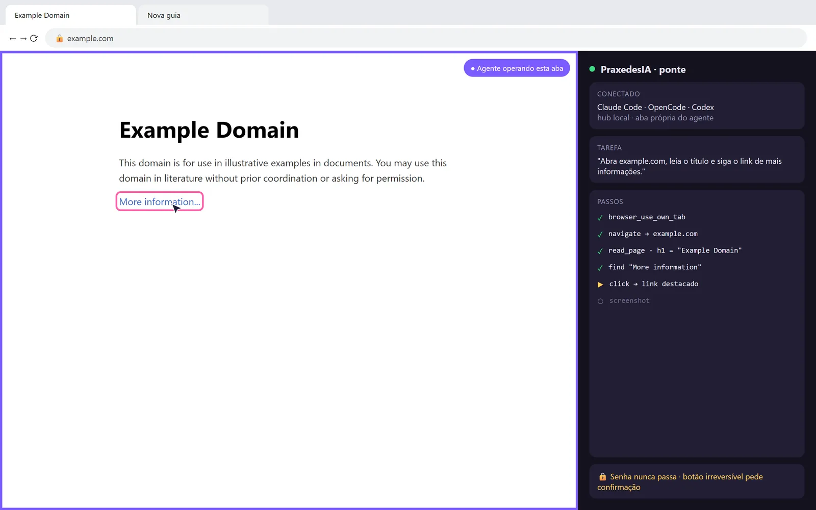 Ponte em uso: o Claude Code operando uma aba do Chrome já logado